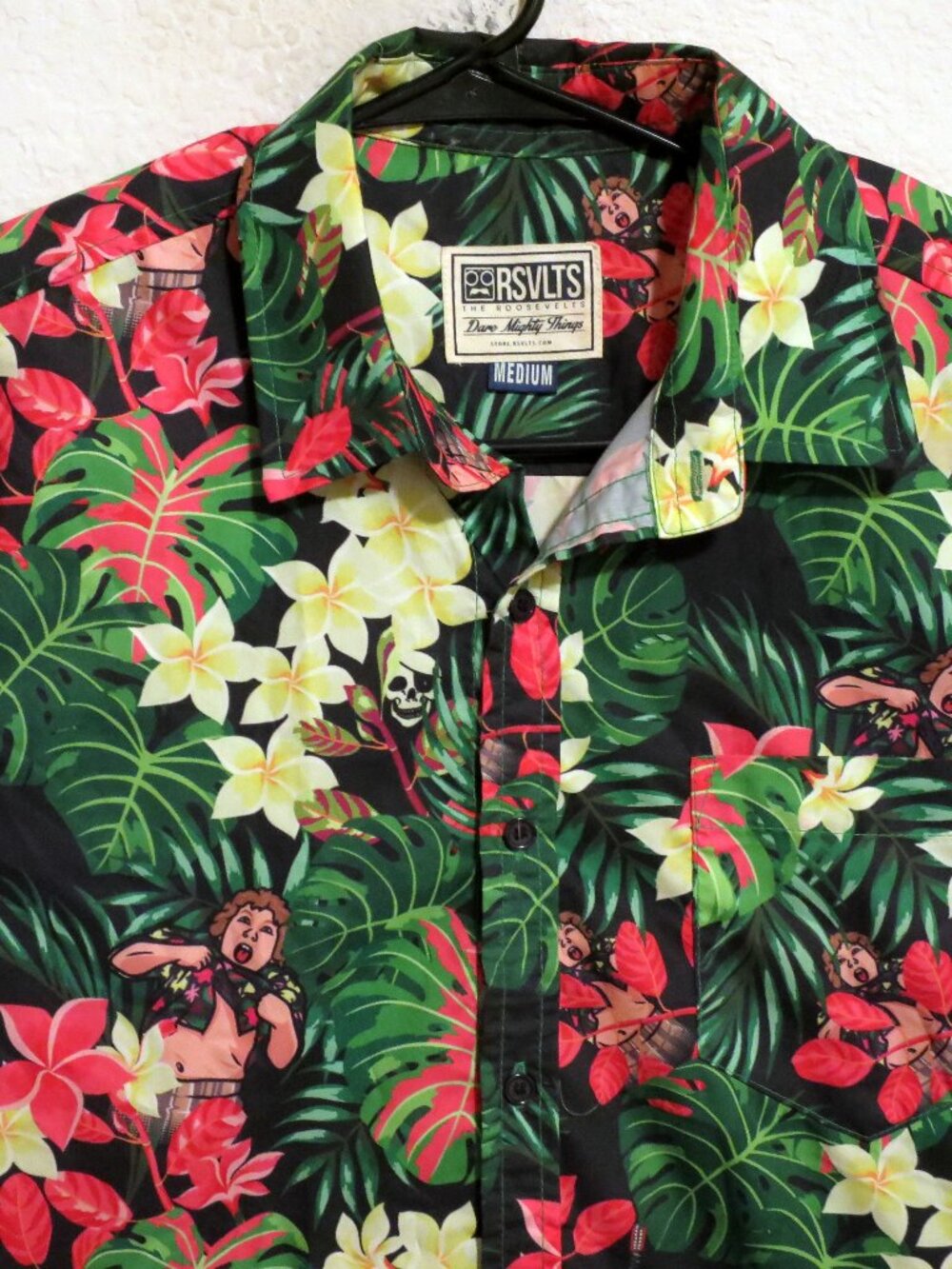 RSVLTS Shirt Mens Medium Goonies Truffle Shuffle Short Sleeve Button Green